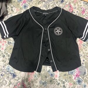 Black Short-Sleeve Baseball Jersey with White Trim
